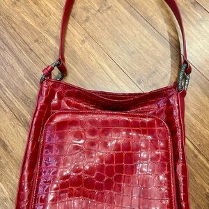 Brighton Red Crocodile-Embossed Shoulder Bag